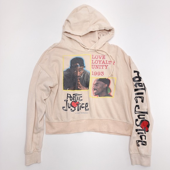 Chemistry Tops - Chemistry 2Pac Poetic Justice‎ Fleece Hoodie Women's L Beige Crop Top